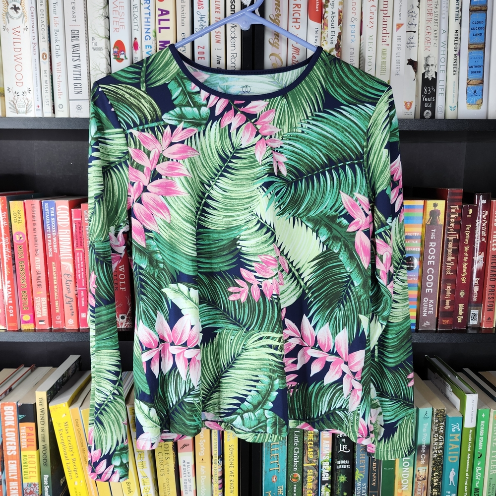 Lands' End Tropical Leaf Print Long Sleeve Top